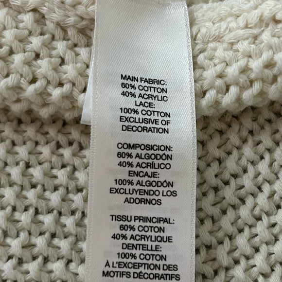 CHICO'S sweater, cream color, front zip, lace inlays on the shoulders and sides. - Picture 4 of 6